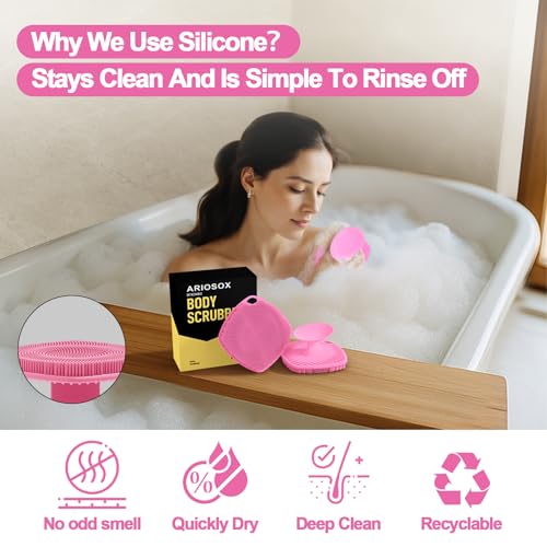 Silicone Body Scrubber, Gentle Texture Exfoliating Body Scrubber for Men and Women On Sensitive Skin, Soft Scrubber Produces Rich Form and Builds Up Lather, Getting a Deep Skin Clean (Pink)