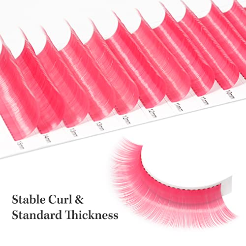 12 Rows Colored Lash Extensions Pink 0.07mm D Curl 8-15mm Mixed Length Color Lashes Extension Individual Single Classic Eyelash Extensions