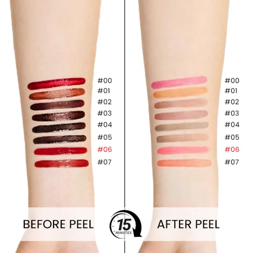 Peel Off Matte Liquid Lip Gloss Stain-Lip Liner with Tweezer, Pinkish Red Peel Off Lip Stain, Long Lasting & Waterproof Lipstick Tattoo, Transfer-Proof Lip Gloss for All Skin Types (06#, 1Pcs)