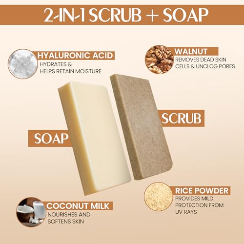 Scrub Soap with Hyaluronic Acid & Coconut Milk ? Moisturizing Body Soap for Soft Skin ? Enriched with Niacinamide, Hyaluronic Acid, Coconut Milk Pack of 3 (110g/3.88Oz each)
