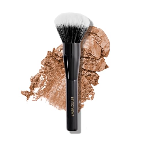 LAURA GELLER Full Face Powder Makeup Brush with Wooden Handle in Midnight Black – Foundation, Setting Powder, Blush, Bronzer, Highlighter and Luminizers – Sheer, Even Application and Blending Makeup