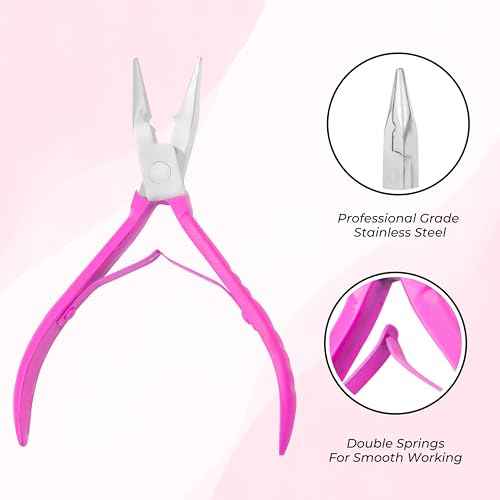 SIVOTE Professional Hair Extension Pliers & Bead Extension Tool Kit ? Stainless Steel Hair Pliers for Bead Extensions, Microlink Tool Kit, & Loop Threader for Micro Beads Hair Extensions Kit Pink