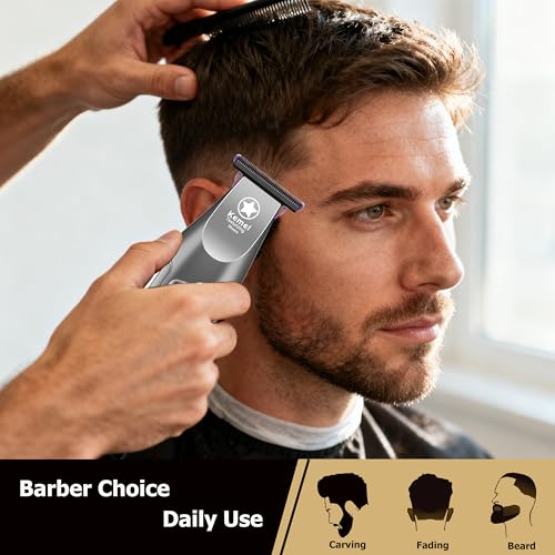 KEMEI Hair Trimmer for Men, Professional Hair Clippers Cordless Zero Gapped Trimmer with LCD Display Trimmers for Barbers with T Blade Beard Trimmers 3 Adjustable Speeds KM-1919 Silver