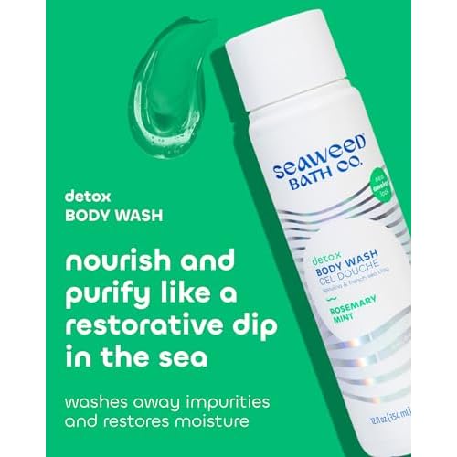 Seaweed Bath Co. Detox Body Wash - Rosemary Mint - Hydrating Foaming Cleanser with Refreshing Natural Ingredients - Vegan, Paraben and Sulfate Free Shower Gel for Women and Men - 12 oz