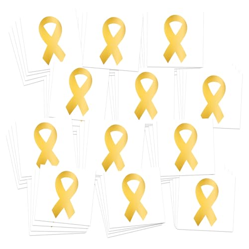 Metallic Gold Ribbon Temporary Tattoos/Childhood Cancer Awareness/Pack for Fundraising Events/Made in USA (Gold Ribbon 48pk)