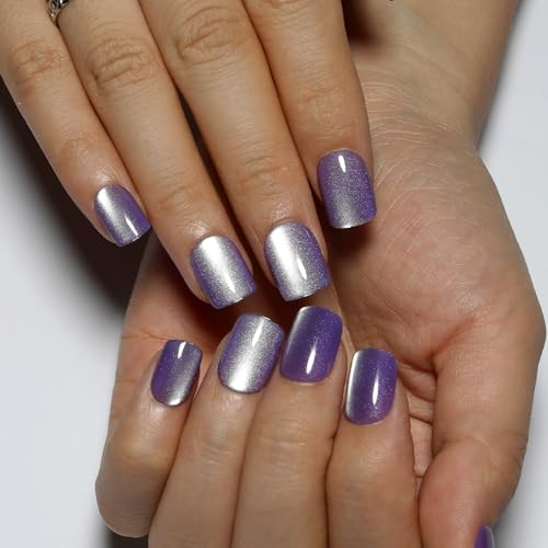 Purple Press On Nails Short - 30Pc Lavender Cat Eye Nail Kit
