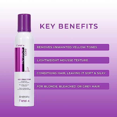 Fanola No Yellow Shampoo Bundle with No Yellow Incredible Foam Purple Hair Conditioner