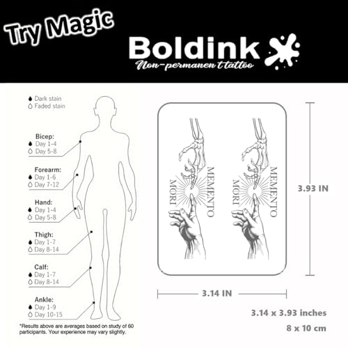 Temporary Tattoos,Semi Permanent Tattoos,15 Days Long Lasting Tattoo Stickers,Waterproof and Anti-reflective,Unique Design(Memento Mori Hand)