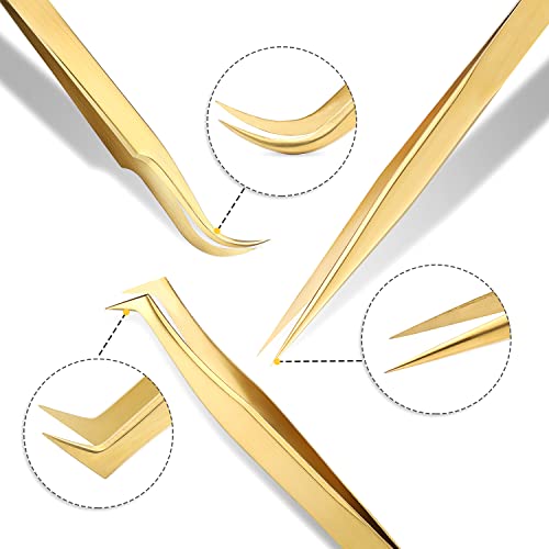 Etercycle Eyelash Extension Tweezers Set - 3 Precision Stainless Steel Tools