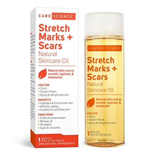 Care Science Stretch Marks + Scars Skin Care Body Oil, 5.07 Ounce | For Scars, Stretch Marks, Hair, Aging, & Dehydrated Skin | Natural Ingredients, Vitamin E Oil, Olive Oil, Coconut Oil, & More