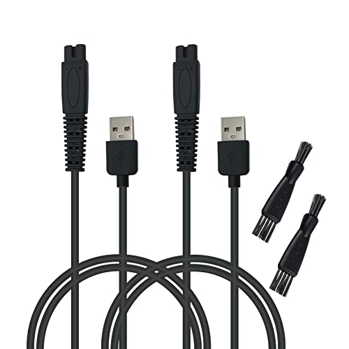 Charger Replacement for Skull Shaver Pitbull/Palm/Silver, MicroTouch Solo Razor - USB Power Cord Accessories and Clean Brush 2-Pack