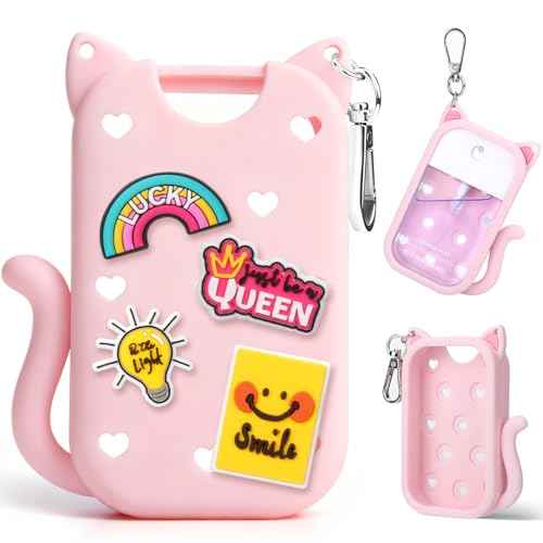 Juome Silicone Case for Touchland Hand Sanitizer Spray with Keychain & Charms, Cat Protective Holder Compatible with Touchland Power Mist & Glow Mist 1 FL Oz/30ML, Travel Cover Sleeve Accessory (Pink)