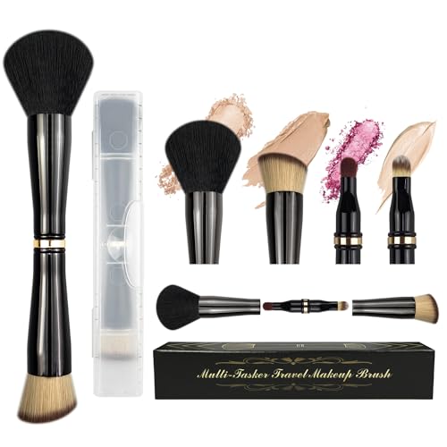 Voxora 4 in 1 Travel Makeup Brush Set - Powder, Foundation, Eyeshadow