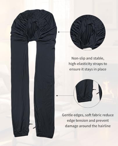 Braid Bonnet for Long Hair - Sleep Cap for Women, Black, Samurai Wrap