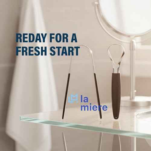 LA MIERE Tongue Scraper (2 Pack), 100% Stainless Steel, Easy to Use Tongue Scra per for Adults, Tongue Cleaner for Oral Care & Hygiene, Black
