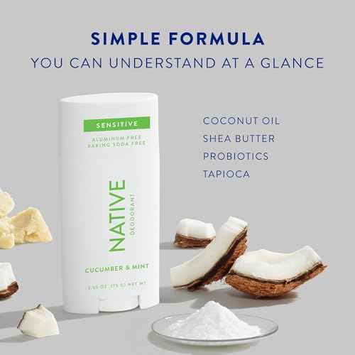 Native Sensitive Deodorant Contains Naturally Derived Ingredients, 72 Hour Odor Control | Deodorant for Women & Men, Aluminum Free with Baking Soda, Coconut Oil and Shea Butter, Cucumber & Mint