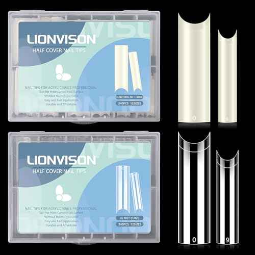 480PCS Extra Long NO C Curve Nail Tips XL, 2 Packs Natural and Clear Nail Tips for Acrylic Nails Professional Set, 12 Sizes Straight Tapered Square Press on False Nail Tips for Nail Art Salon Home DIY