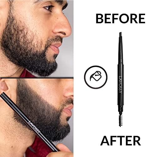 Beard Pencil Filler for Men - Long Lasting and Easy to Use Beard Pen with blending brush results in a sleek & natural look, Water/Sweat Proof filler (1 Count (Pack of 1), Black)