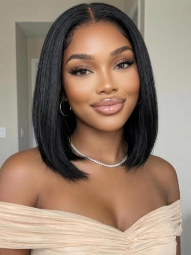 KLAIYI Bye Bye Slip 13x4 Yaki Straight Bob Wig Human Hair