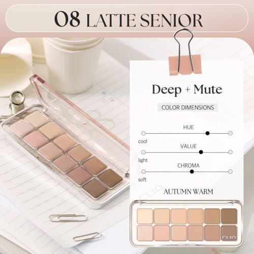 CLIO Pro Eye Palette Air 08 Latte Senior Neutral 12-Color Eyeshadow Makeup