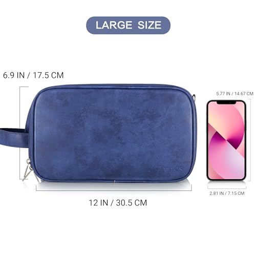 Elviros Large PU Leather Toiletry Bag for Men - Water-Resistant Travel Organizer