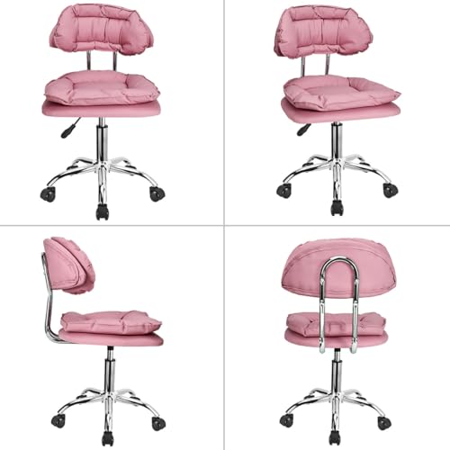 JOSTZHXIN Rolling Stool with Backrest, Home Office Rolling Stool Chair, Thickened Seat Cushion, Adjustable Height Swivel Chair for Nail Shop Salon Spa Massage Tattoo,Pink