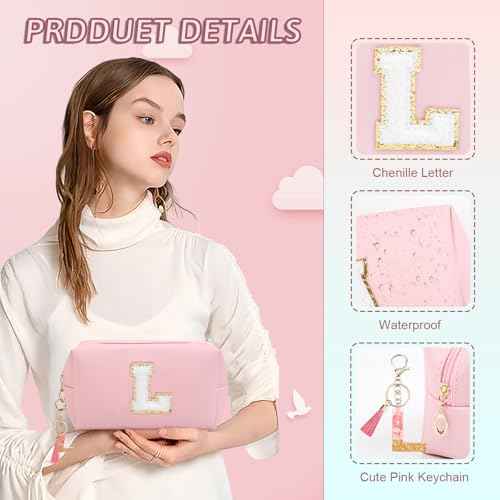 Birthday Gifts for Women Her,Travel Cute Makeup Bag,Large Capacity Cosmetic Bags for Women Makeup Pouch PU Leather Waterproof Cosmetic Bag (L, Pink)