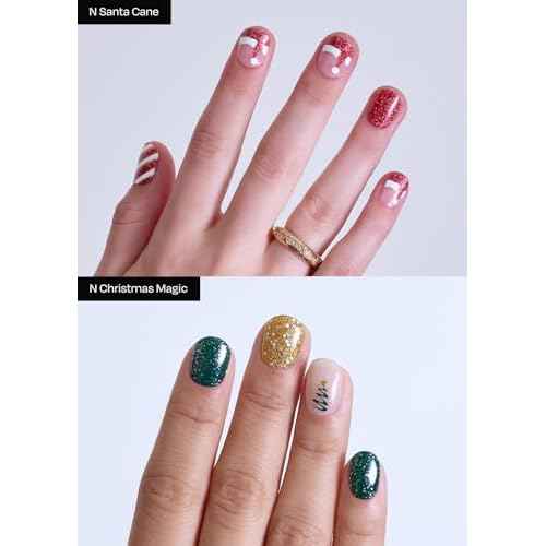 ohora Semi Cured Gel Nail Strips ([2025 Christmas Set] N Santa Cane & N Christmas Magic) - Works with Any Lamps, Salon-Quality, Long Lasting, Easy to Apply & Remove
