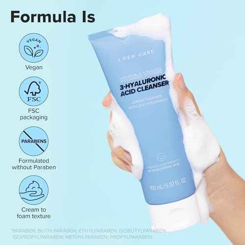 I DEW CARE Foam Cleansing - Hydra Vibes 3-Hyaluronic Acid Cleanser | Hyaluronic Acid, Moisturizing, Korean Glass Smoother Skin Care, Vegan, Cruelty-Free, Illuminating, 5.07 FL Oz