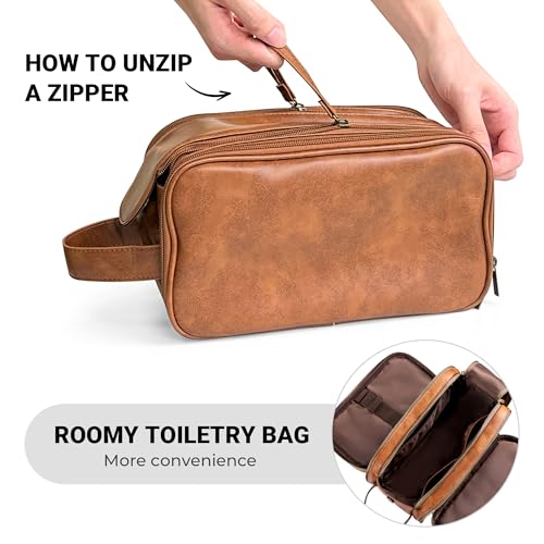 Elviros Large Toiletry Bag for Men - Water-Resistant PU Leather