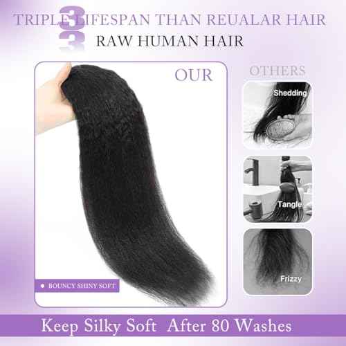 Kinky Straight Clip in Hair Extensions Real Human Hair 26Inch 8Pcs 120g Double Weft Kinky Curly Clip Ins Full Head 100% Unprocessed Brazilian Virgin Hair Extensions for Women Natural Black