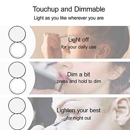 Compact Mirror with LED Light,1x/10x Magnifying Rechargeable Mirror,3.5in, Dimmable Travel Mirror for Purse,Pocket,Handheld 2-Sided Makeup Mirror