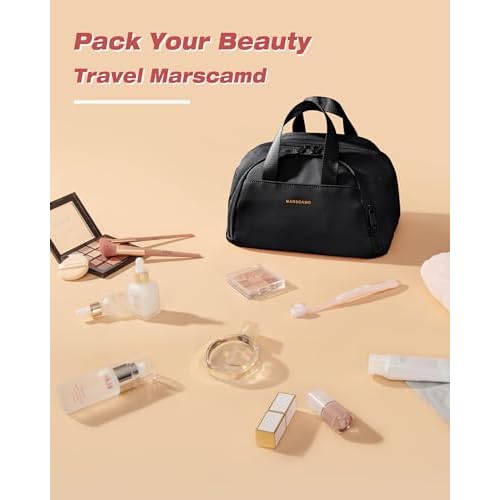 Travel Makeup Bag, Small Size Waterproof Toiletry & Cosmetic Organizer with Leakproof Pockets for Bathroom or Vanity Use for Women, Black