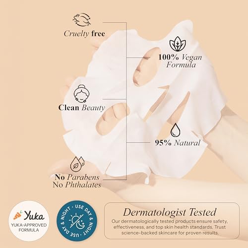 Vitamin E & Vitamin C Sheet Mask ? Dermatologist Tested, Anti Aging, Korean Skin Care ? Deep Hydration, Softens Fine Lines, Fades The Look Of Dark Spots ? Vegan, Clean Beauty ? 5 Count