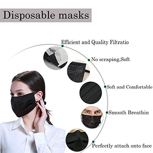 Wecolor Black Disposable Face Masks 100 PCS, 3-Ply Protection