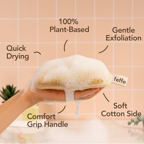 Natural Loofah Sponge with Handle - Dual-Sided Body Scrubber (2-Pack)