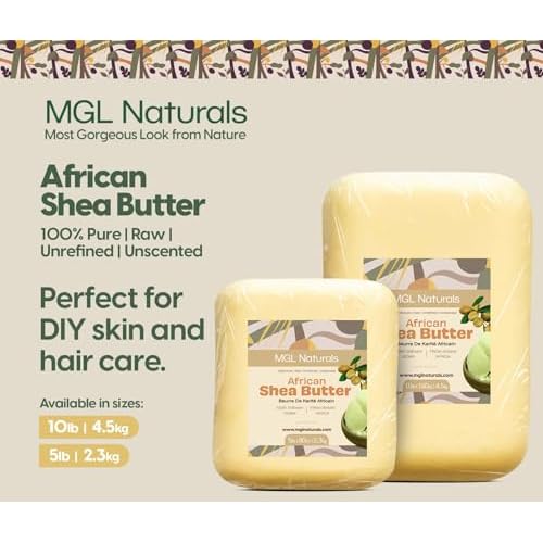 MGL Naturals Raw African Shea Butter Ivory 5 lb, 100% Pure and Unrefined. Nourish and moisturize skin and hair. Use alone or DIY recipes. From Ghana (5 lb)