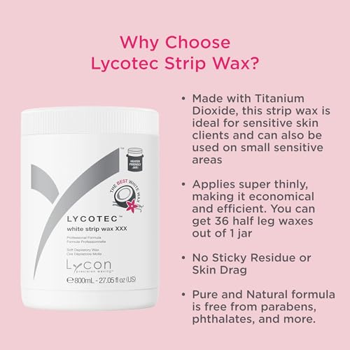Lycon Lycotec White Strip Wax for Hair Removal, Soft Wax for Fast and Precise Use Over Larger Areas, Professional-Grade Soothing Formula, Suitable for Sensitive Skin, 800ml