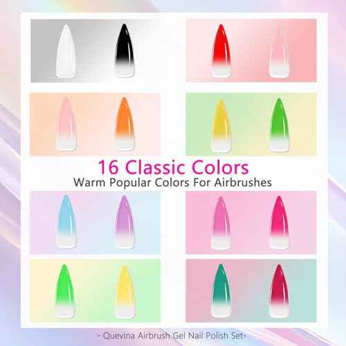 QUEVINA 16 Colors Airbrush Gel Nail Polish Set ? Safe, Odorless Formula for Stunning Baby Boomer Nail Art ? No Dilution Needed, Long-Lasting & Vibrant Shades 16X15ml