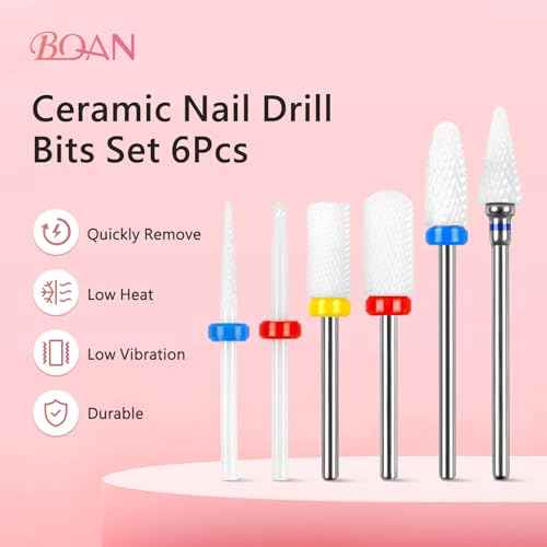 BQAN Nail Drill Bits Set, 6Pcs 3/32 In Drill Bit for Nail Tech Ceramic Bits for Remove Cuticle Acrylic Gel Polish Nail Manicure