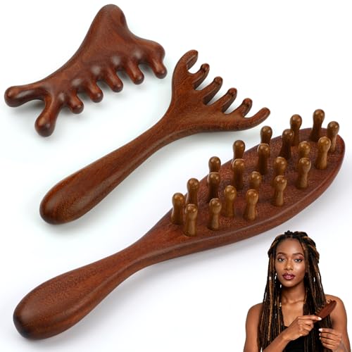 ProSuites 3-Pack Wooden Scalp Massager & Loc Comb Set