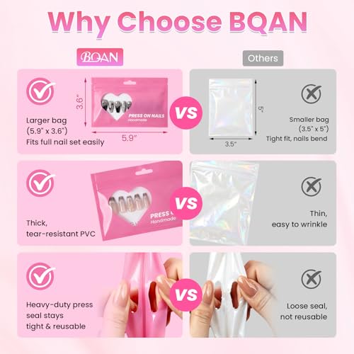 BQAN Press-On Nail Bags 50pk with Insert Cards & Tape