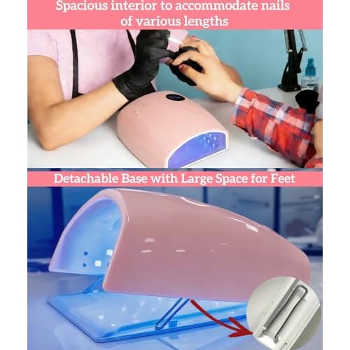 Cordless UV Nail Lamp, 96W UV LED Nail lamp for Gel Polish & Acrylic Nails, Fast Curing Nail Light with 4 Timers, Detachable Base, Auto Sensor, 54 LED Beads, Salon & Home Use (Pink)