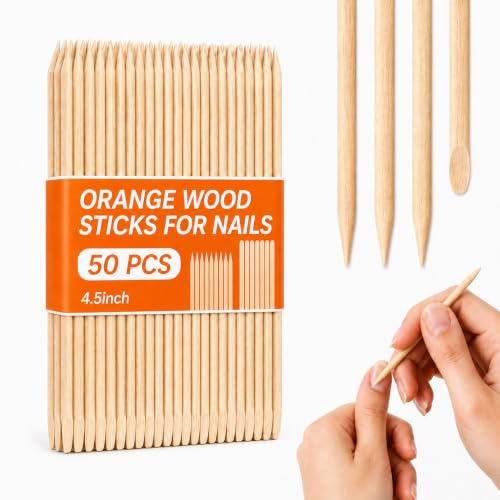 Cuticle Pusher 50 Pcs Natural Wood Orange Sticks - Nail Care Tool Set, Travel Size, Double Ended