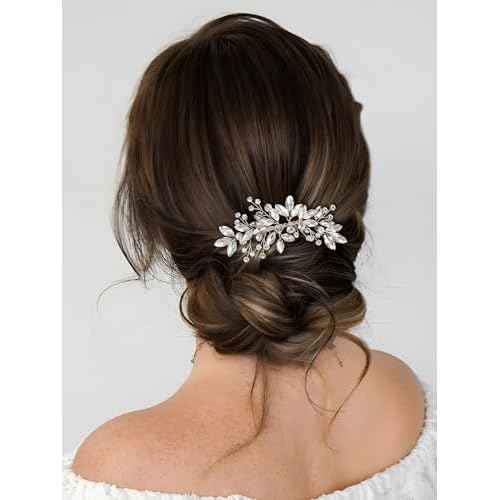 SWEETV Bride Silver Wedding Comb with Crystal Rhinestone Bridal Sparkly Gem Piece for Women and Girls