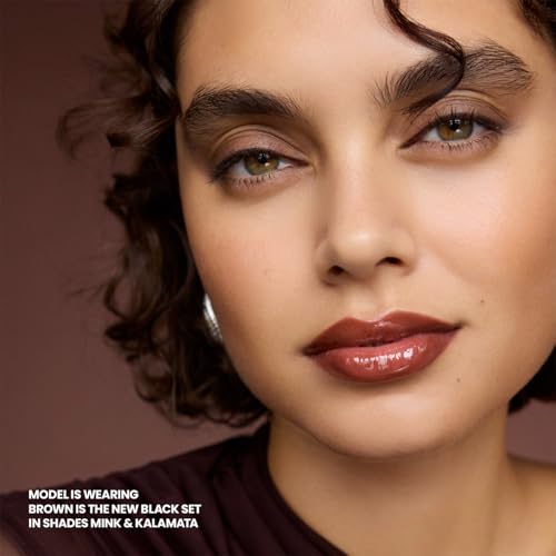 Wonderskin Brown is the New Black Longwear Eyes Set, IYKYK Eyeshadow in Mink, 1440 Longwear Eyeliner in Kalamata and Infinite Rizz Mascara in Brown.