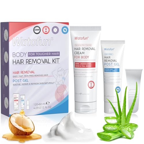 Body Hair Removal Cream for Women with Aloe Gel for Sensitive Skin, 5 Min Painless Depilatory Cream for Arms, Underarms, Legs, Chest& Bikini Line, hair remover for women 2-in-1 Kit, 6.35 Fl Oz