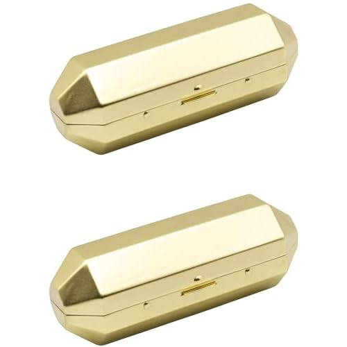 Stephanie Imports Set of 2 Capsule Shaped Lipstick Cases With Glass Mirror (Gold Polygon)