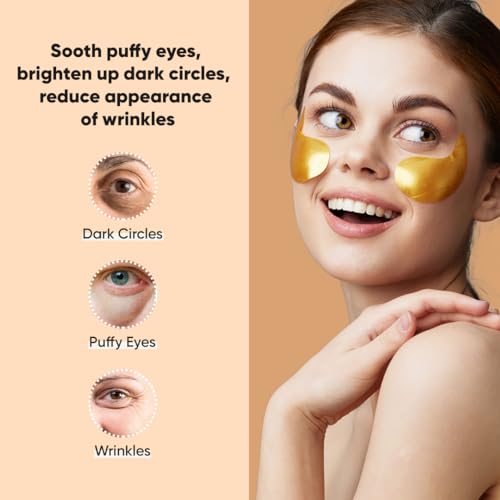 LE GUSHE Under Eye Mask & Under Eye Patches (10 Pairs) - Gold Eye Mask with Collagen & Amino Acid, Cooling Eye Care for Wrinkles, Puffy Eyes & Dark Circles, Brightening Skincare