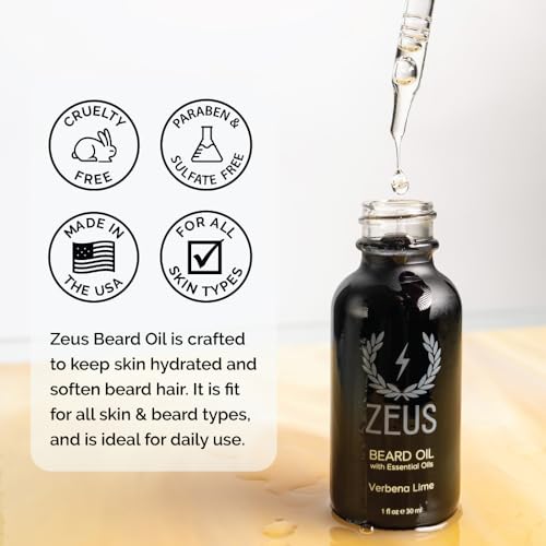 ZEUS Natural Beard Oil, Premium Conditioning Beard Oil to Soften Beard & Mustache ? MADE IN USA (Verbena Lime) 1 oz.